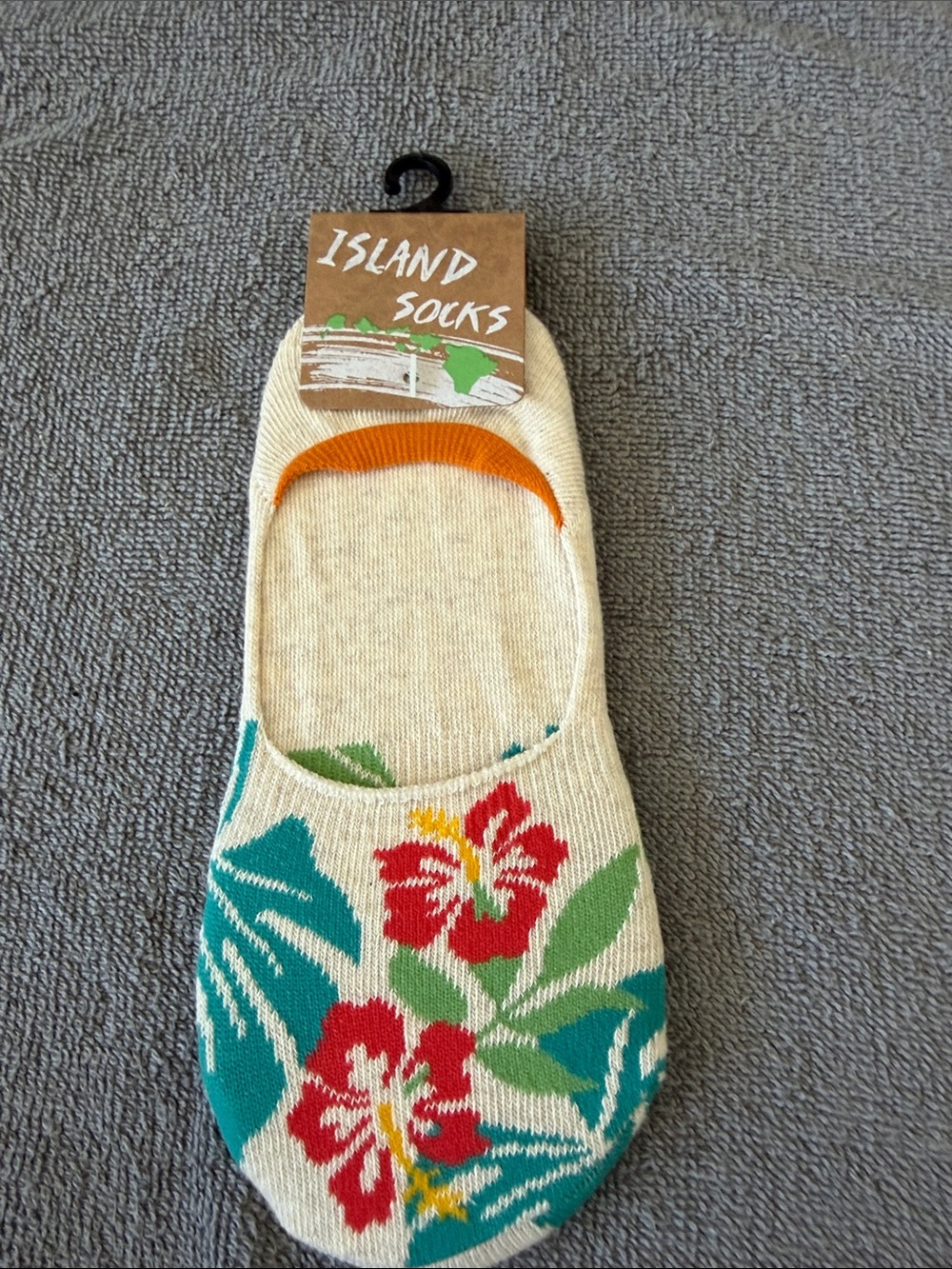 Island Socks Floral No-Show Liner Socks - Cream with Red & Teal Floral